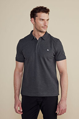 Likralı Pike Polo Tişört - Antrasit