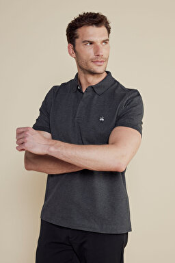 Likralı Pike Polo Tişört - Antrasit (görsel 2)