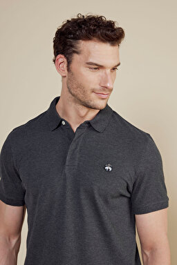 Likralı Pike Polo Tişört - Antrasit (görsel 4)