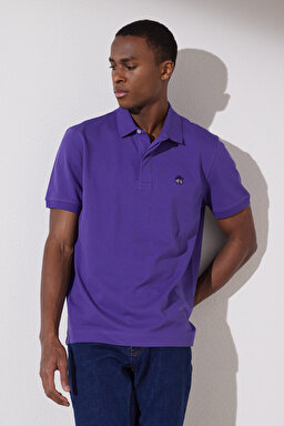 Likralı Pike Polo Tişört - Mor (görsel 3)