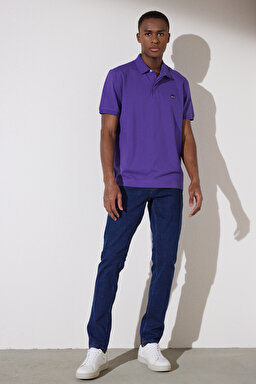 Likralı Pike Polo Tişört - Mor (görsel 7)