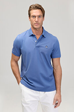 Likralı Pike Polo Tişört - Indigo