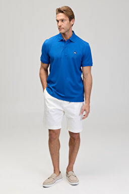 Likralı Pike Polo Tişört - Saks Mavi (görsel 3)