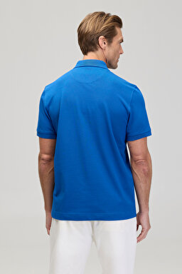 Likralı Pike Polo Tişört - Saks Mavi (görsel 5)
