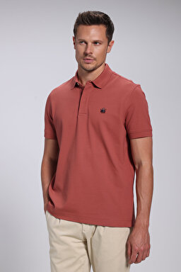 Likralı Pike Polo Tişört - Koyu Kiremit (görsel 6)