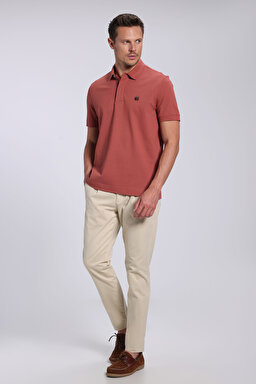 Likralı Pike Polo Tişört - Koyu Kiremit (görsel 9)