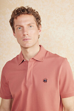 Likralı Pike Polo Tişört - Koyu Kiremit (görsel 4)