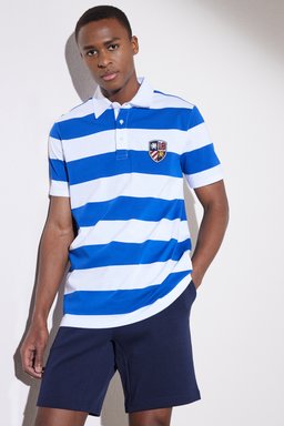 Rugby Polo Yaka Tişört - Beyaz-Saks