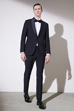 Slim Fit Dar Kesim Şal Yaka Cepli Smokin Takım - Siyah (görsel 4)
