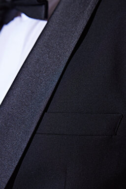 Slim Fit Dar Kesim Şal Yaka Cepli Smokin Takım - Siyah (görsel 8)