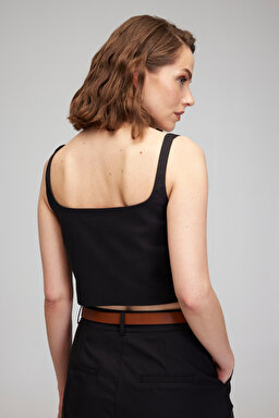 Siyah Askılı Crop Bustiyer - Siyah (görsel 4)