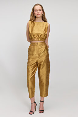 %100 İpek Sırt Dekolteli Crop Büstiyer - Camel (görsel 3)