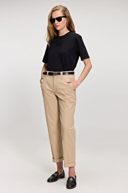 Dikme Logo Detaylı Basic Duble Paça Pantolon - Bej