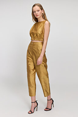 %100 İpek Yüksek Belli Harem Pantolon - Camel