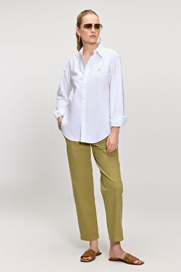 %100 Pamuk Logo Nakışlı Regular Fit Çizgili Oxford Gömlek - Beyaz (görsel 3)