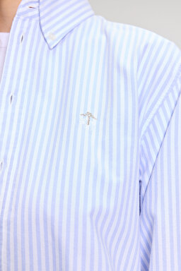 %100 Pamuk Logo Nakışlı Regular Fit Çizgili Oxford Gömlek - Mavi-Beyaz (görsel 4)