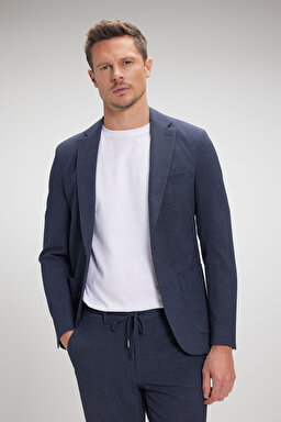 Mono Yaka Cepli Astarsız Slim Fit Ceket - Lacivert (görsel 2)