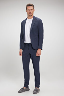 Mono Yaka Cepli Astarsız Slim Fit Ceket - Lacivert (görsel 4)