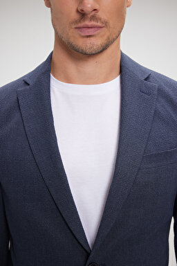 Mono Yaka Cepli Astarsız Slim Fit Ceket - Lacivert (görsel 5)