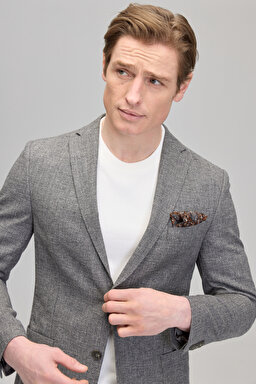 Slim Fit Mono Yaka Yün Pamuk Karışımlı Gri Erkek Ceket - Gri (görsel 2)