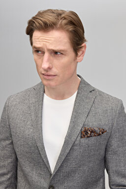Slim Fit Mono Yaka Yün Pamuk Karışımlı Gri Erkek Ceket - Gri (görsel 3)