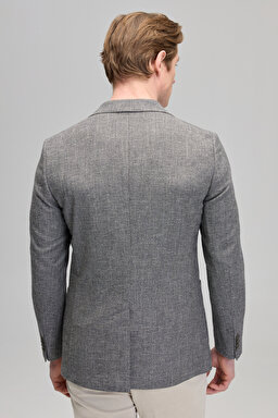 Slim Fit Mono Yaka Yün Pamuk Karışımlı Gri Erkek Ceket - Gri (görsel 5)