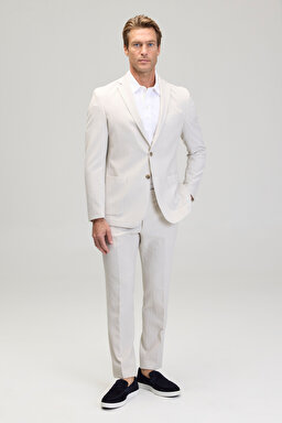 Cepli Slim Fit Mono Yaka Erkek Ceket - Bej Çizgili