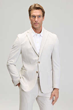 Cepli Slim Fit Mono Yaka Erkek Ceket - Bej Çizgili (görsel 2)