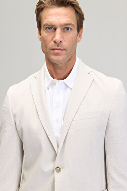 Cepli Slim Fit Mono Yaka Erkek Ceket - Bej Çizgili (görsel 5)