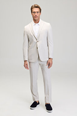 Cepli Slim Fit Mono Yaka Erkek Ceket - Bej Çizgili (görsel 6)