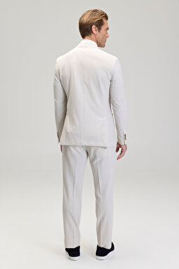Cepli Slim Fit Mono Yaka Erkek Ceket - Bej Çizgili (görsel 7)