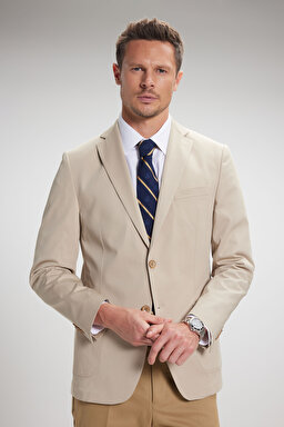 Slim Fit Mono Yaka Ceket - Bej