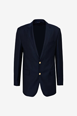 100% Yün Regular Fit Mono Yaka Ceket - Lacivert