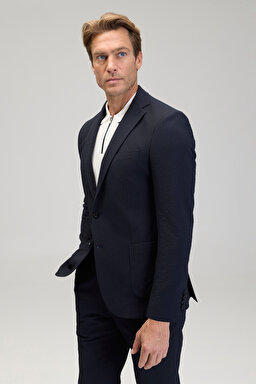 Slim Fit Mono Yaka Ceket - Lacivert (görsel 2)