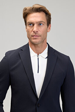 Slim Fit Mono Yaka Ceket - Lacivert (görsel 3)