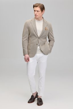 Mono Yaka Slim Fit Örme Bej Erkek Ceket - Bej (görsel 3)