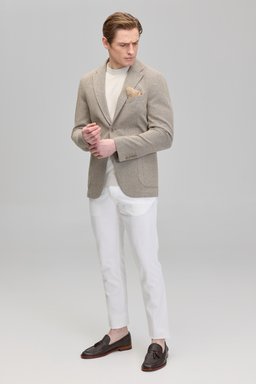 Mono Yaka Slim Fit Örme Bej Erkek Ceket - Bej (görsel 4)