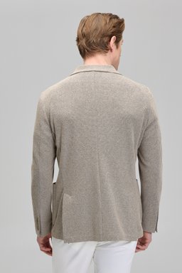 Mono Yaka Slim Fit Örme Bej Erkek Ceket - Bej (görsel 5)