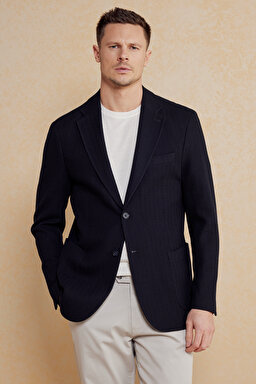 Yün Karışımlı Slim Fit Örme Ceket - Lacivert (görsel 2)