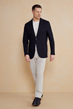 Yün Karışımlı Slim Fit Örme Ceket - Lacivert (görsel 3)