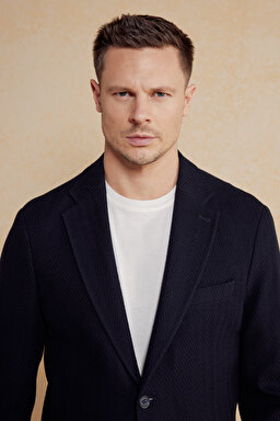 Yün Karışımlı Slim Fit Örme Ceket - Lacivert (görsel 4)