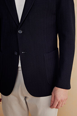 Yün Karışımlı Slim Fit Örme Ceket - Lacivert (görsel 6)