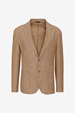 %100 Keten Mono Yaka Slim Fit Ceket - Bej