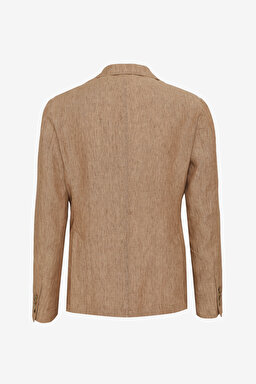 %100 Keten Mono Yaka Slim Fit Ceket - Bej (görsel 2)