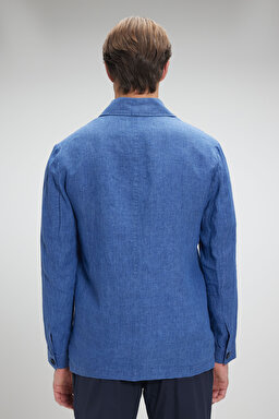 %100 Keten Overshirt İnce Ceket - Mavi (görsel 6)