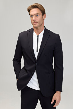 Slim Fit Mono Yaka Ceket - Siyah (görsel 3)