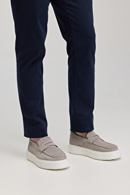 %100 Süet Loafer - Gri