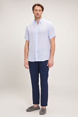 %100 Keten Cepli Jogger Pantolon - Lacivert