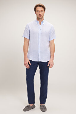 %100 Keten Cepli Jogger Pantolon - Lacivert (görsel 3)
