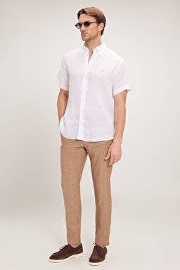 %100 Keten Cepli Jogger Pantolon - Bej